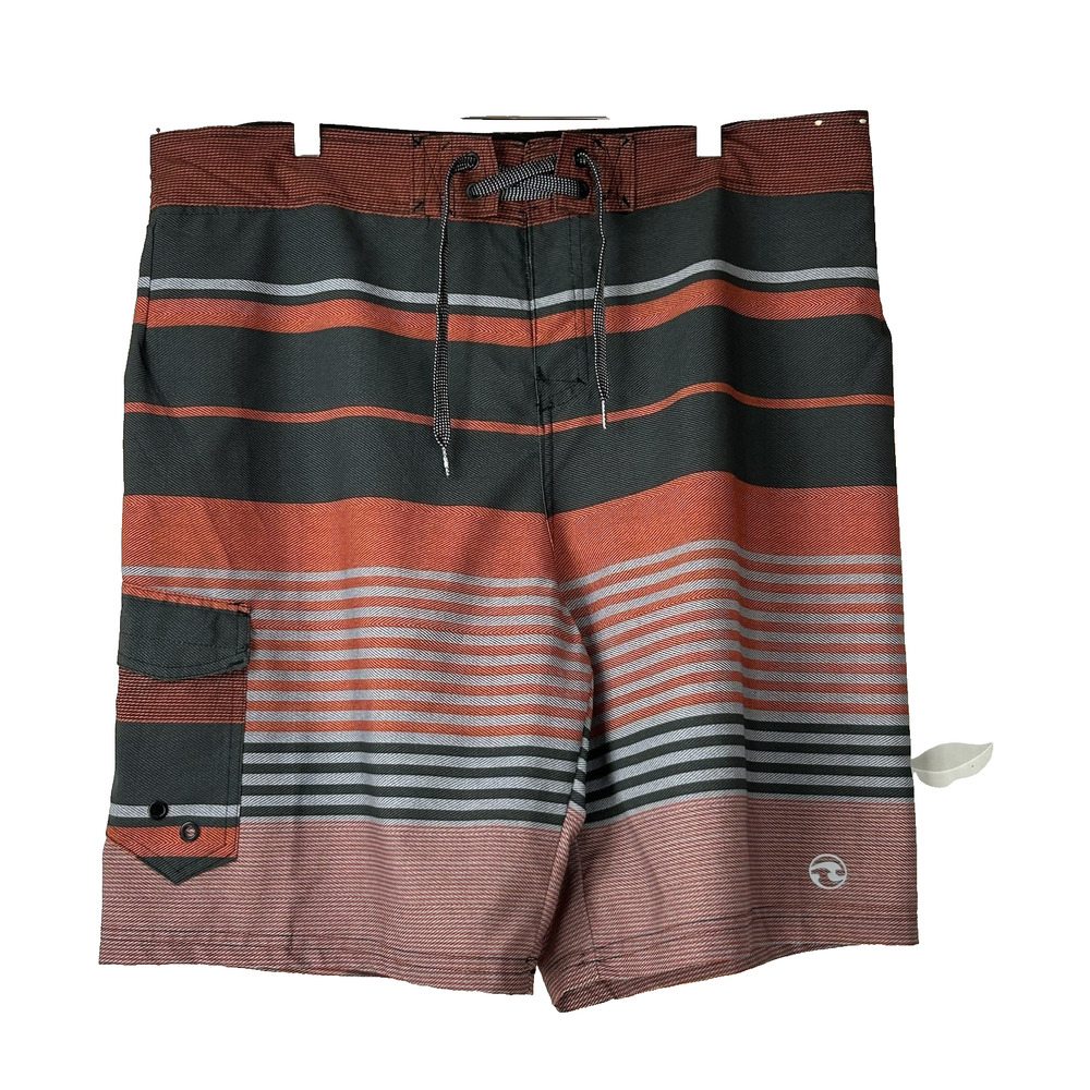 Ocean Current Swim Trunks Mens Size 38 Orange Black Side Pocket Front Tie